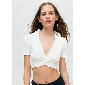 URBAN OUTFITTERS VICKY TWIST-FRONT CROP TOP (WHITE)